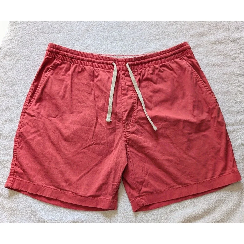 J Crew Size L Dock Shorts Coral Red Pull-On Pockets Drawstring Stretch Preppy